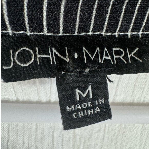 John Mark Geometric Embroidered Black White Lace Boho Blouse Flounce Sleeve M - Picture 9 of 11